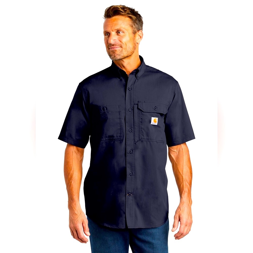 Carhartt Navy Blue SS Vented Button Down Professional Work Shirt Size M